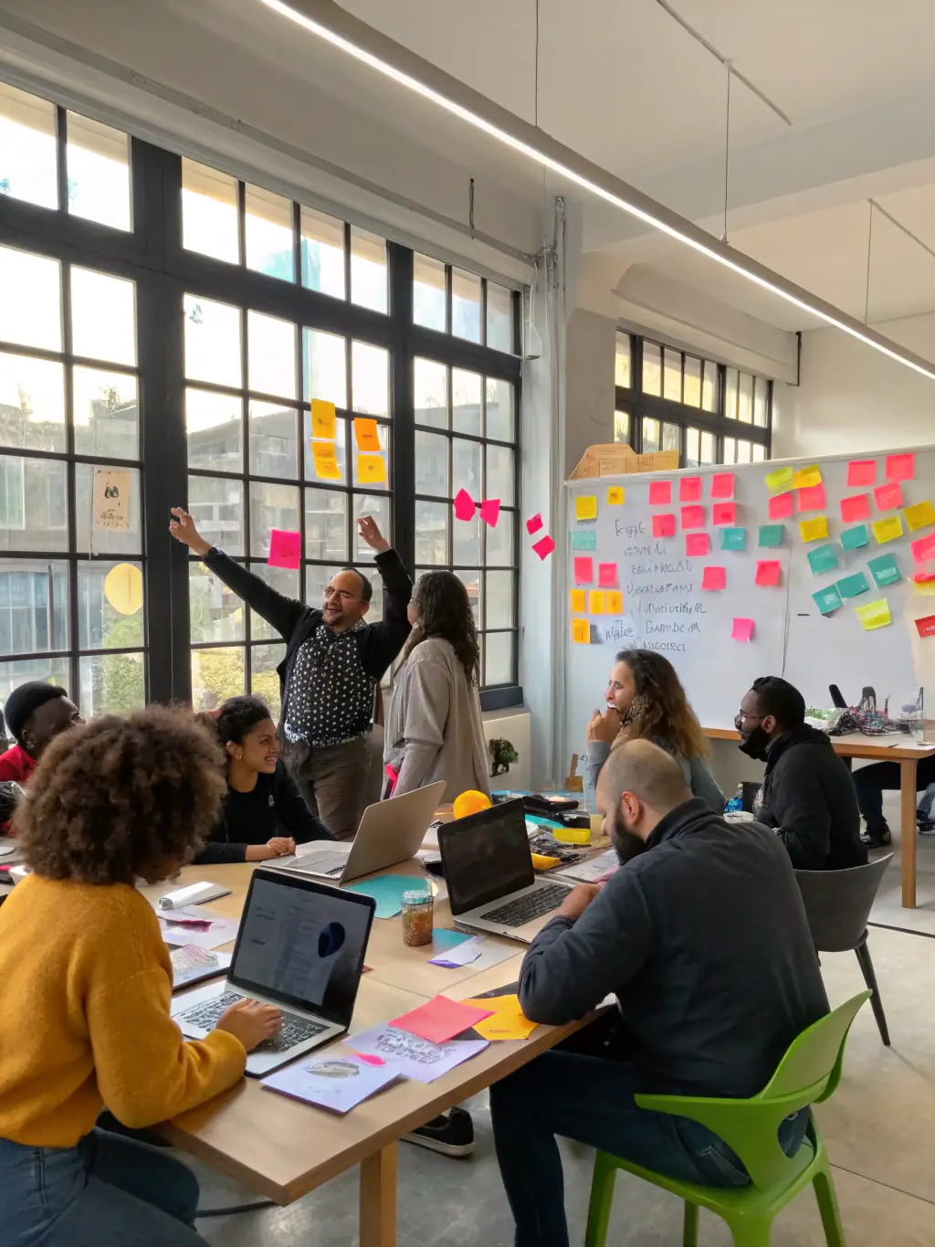 A diverse group of entrepreneurs listening attentively to a keynote speaker on stage at the Linkedup Freedom Summit in Merida, Mexico. The speaker is gesturing enthusiastically, and the audience is engaged.